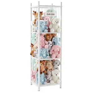 Toy Storage Organizer, Wooden Toy Holder Cage - Holds 40+ Plush Toys, Sturdy Wood & Steel Screw Construction for Toddler Room, Playroom, Bedroom