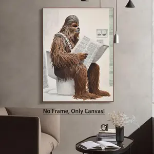 Chewbacca Sitting on Toilet Reading Newspaper Pattern Unframed Painting, 1 Count Modern Art Canvas  Art,  Decor for Home Living  Bedroom Study  wall room, Water Proof, Kitchen