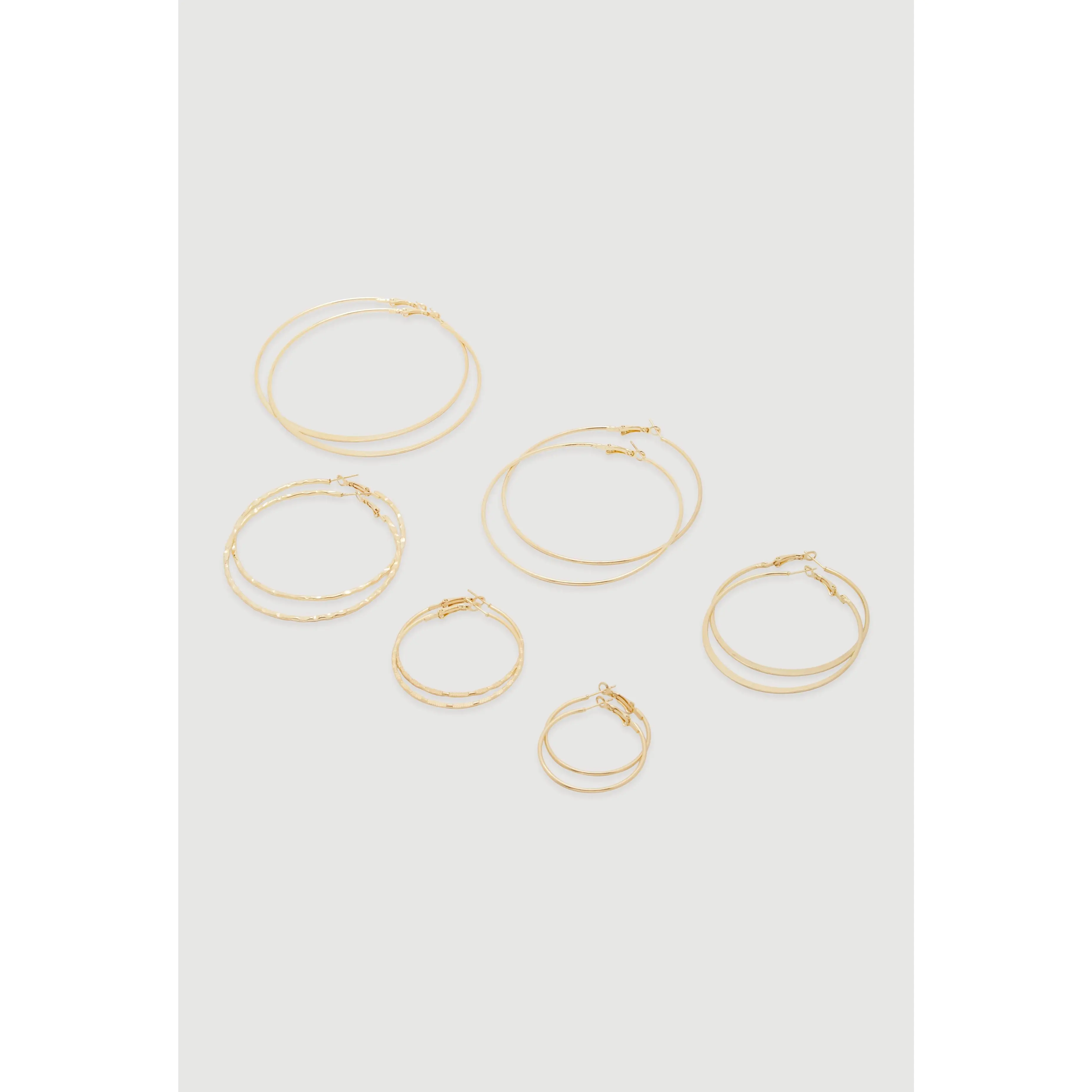 Thin Metallic Textured Hoop Earrings Set of 6