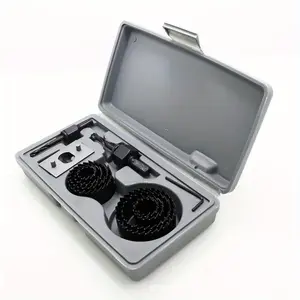 1 Set Hole Saw Set, Hole Saw Kit, 8 Saw Blades 3/4"- 2-1/2" (19mm-64mm) Hole Saw, Mandrel, Inner Hex Key, Perfect For Soft Wood, PVC Board, Plastic Board Drilling, Red, Black