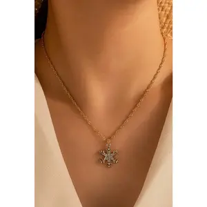 Gold Rhinestone Snowflake Christmas Fashion Necklace