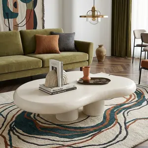 Irregular Free Shape Coffee Table, Black White Modern Upgraded Tea Table, 4 Legs Cute Indoor End Table, Minimalist Fashion Center Table for Living Room Household Use