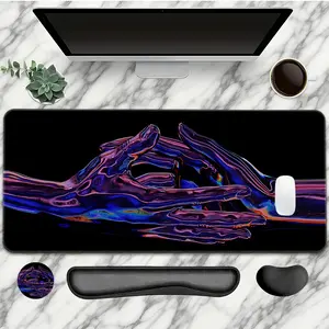 Palm Pattern Mouse Pad With Wrist Rest Set 4PC Black Large Gaming Mouse Pads Glass Art Fluid Style Mouse Pad For Desk XXL Non-Slip Rubber Base Desk Pad Keyboard Mat For Office Home Desktop Protector Decor Mousepad Desk Mat Mousepads