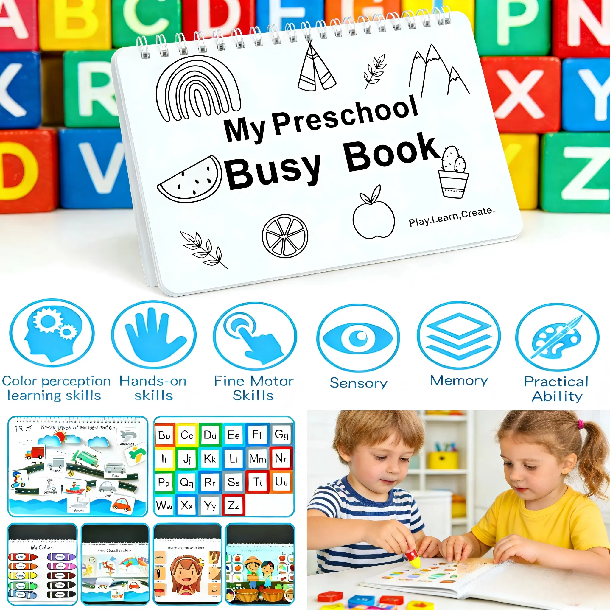 Montessori Busy Book - A Montessori-style busy book featuring a binder and early learning toys, toddlers 1-3perfect for young children's pre-school busy books, a busy little baby book - Party gift - A gift for your child
