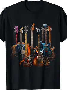 Guitarist T-Shirt - Electric Guitar Printed Men's T-Shirt, Four Seasons Guitarist Casual Shirt, Music T-Shirt