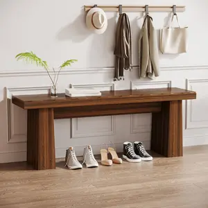 LITTLE TREE Wooden Entryway Bench, 47-Inch Wood Dining Table Bench with Sturdy Frame for Dining Room Bedroom Living Room Hallway Kitchen, Easy Assembly