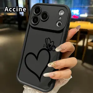 Butterfly on Heart Pattern TPU Phone Case for iPhone 17 Pro Max 16 15 14 Plus 13 12 Mini 11 XR X XS Air E Shockproof Drop Protection Rugged Durable Silicone Cover Cellphone Protective Casing