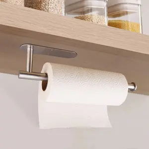 Paper Towel Holder - Self-Adhesive or Drilling, Brushed Nickel, Wall Mounted, SUS304 Stainless Steel Kitchen Roll Dispenser Under Cabinet