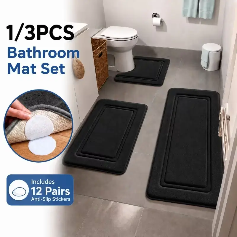 TOLSWE 1/3pcs Set (12 Pairs of Anti-slip Pads) of Sponge Bathroom Rugs, Super Absorbent Bath Mats, Non-Slip Bathroom Floor Carpets, Ultra-Soft Comfortable Premium Bathroom Rugs, Bathtub, Shower, Bathroom Additions, Bathroom Decor, Home Decor Floor