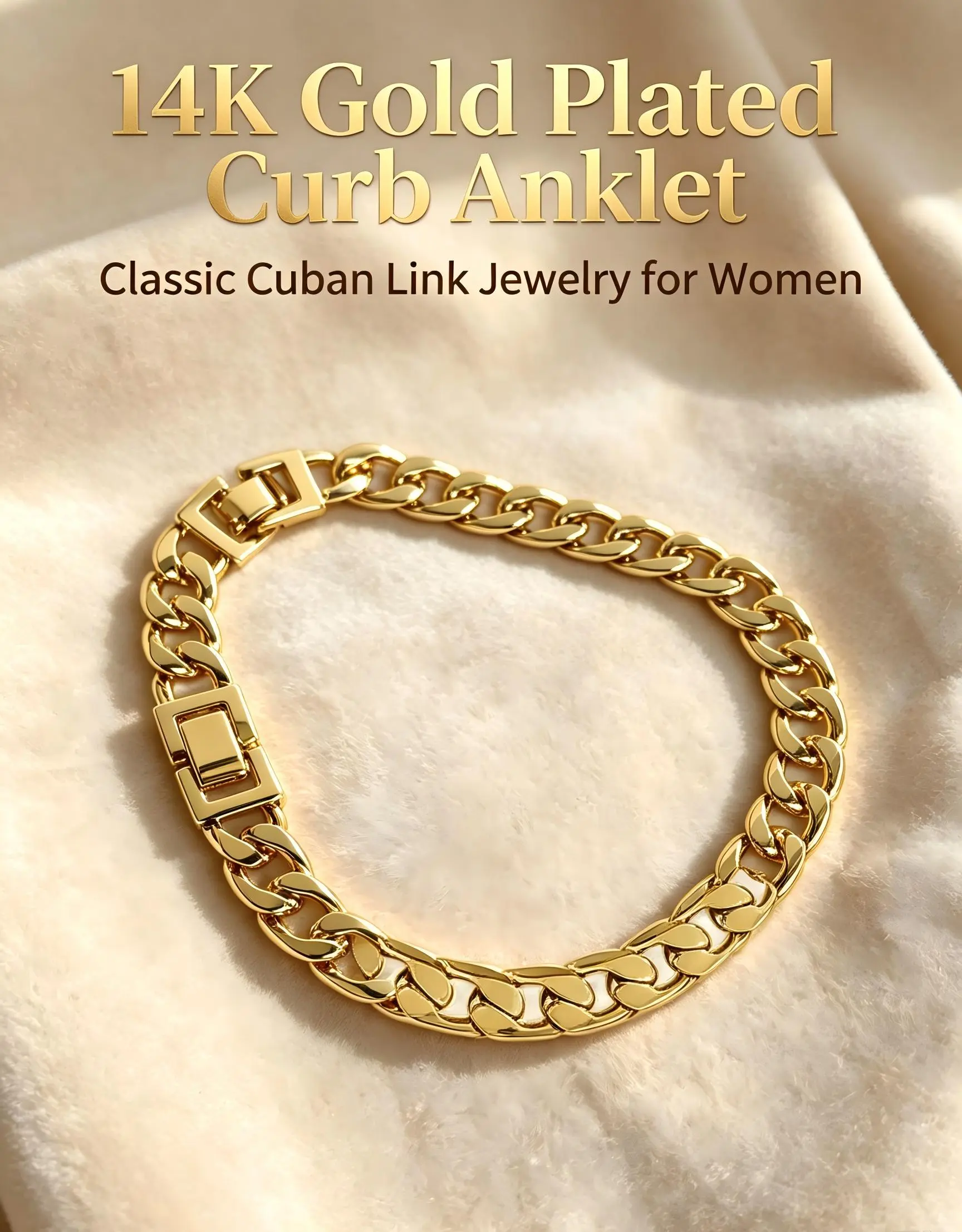 Women's Chunky Cuban Chain Anklet, Waterproof Hypoallergenic Anklet with 9+2 Inch Adjustable Length, Fashion Chic Stackable Beach Wear Jewelry Gift for Summer Vacations