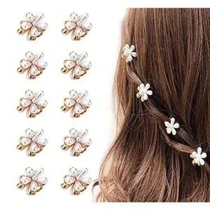 KKXY 10 Pcs Small Mini Pearl Claw Cls With Flower Design  Aficial Bangs Cls Decorative Hair Accessories For Wen Girls