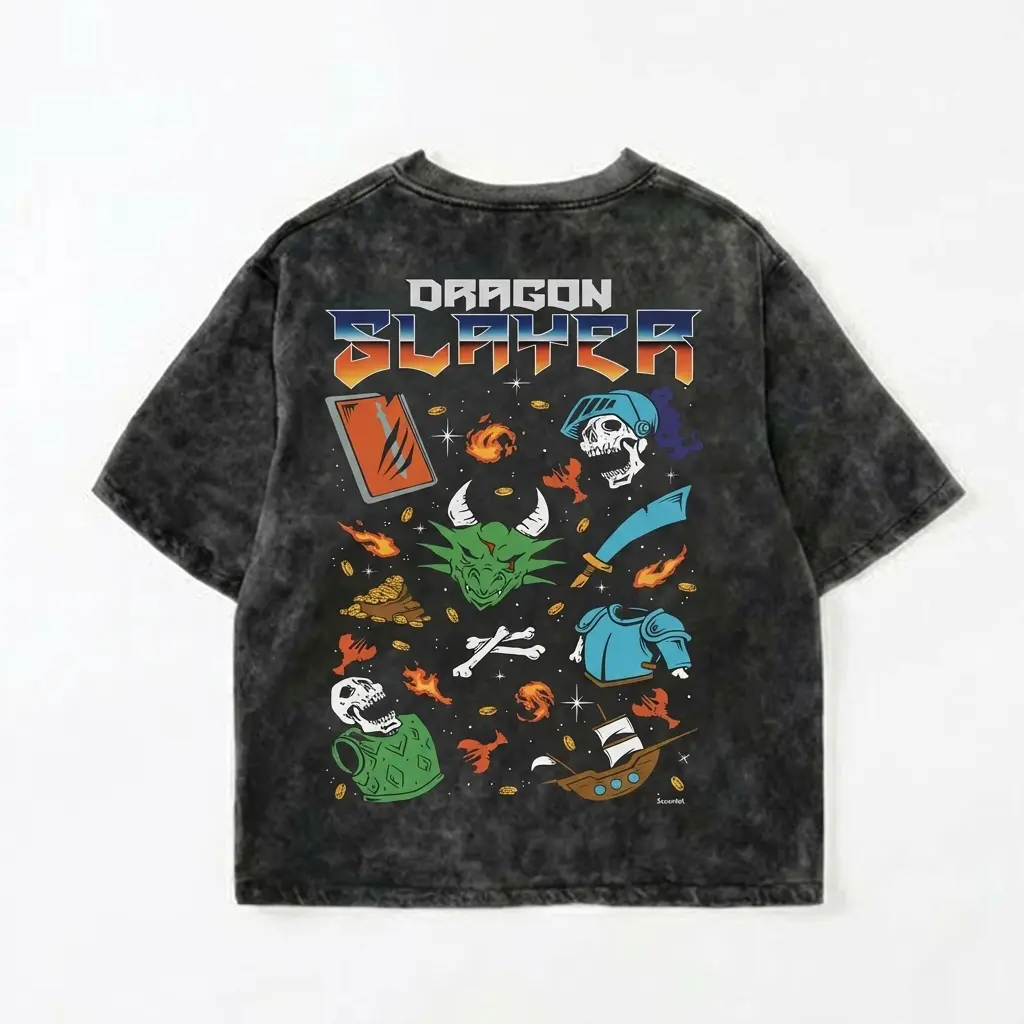 OSRS Dragon Slayer Acid Wash Oversized T-Shirt, Old School RuneScape Graphic Tee, Vintage Washed Streetwear Shirt, Retro Gaming Apparel, Unisex Loose Fit Cotton Tee, Gamer Gift for Him Her, TikTok Trend Outfit