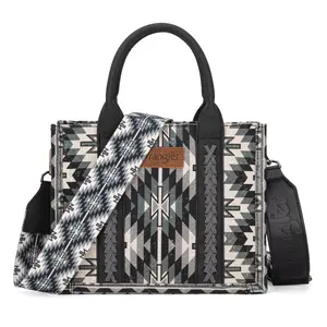 Wrangler Aztec Medium Tote Bag with Guitar Strap Boho Style Western Print Top Handle & Crossbody Adjustable Strap Functional for Work Shopping