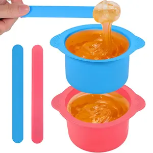LMMAKE 1Pc Silicone Wax Pot Liners Non-Stick Wax Bowl with 1 Pc Wax Spatula Sticks for Hair Removal Compatible Easy to Clean Fast Heating 100ML-400ML Capacity