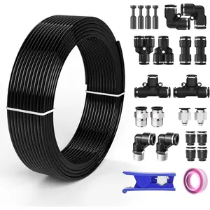5/32 Air line,5/32 inch OD 4mm Air Hose Kit,Airline Tubing Repair Kit Compressor Tube with Fittings(Black-32.8FT/10M)