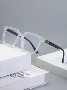 Fashionable square blue light blocking glasses, retro trendy style with metal decorative frames