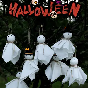 4pcs - Halloween Ghost Hanging Decorations, Non Charged Ghosts Wearing Witch Hats Hanging Decorations, 9.45-inch Cartoon Cute White Ghost Dolls, Suitable for Indoor and Outdoor Prop Scene Decoration in Holiday Families, Festival Gifts for Friends