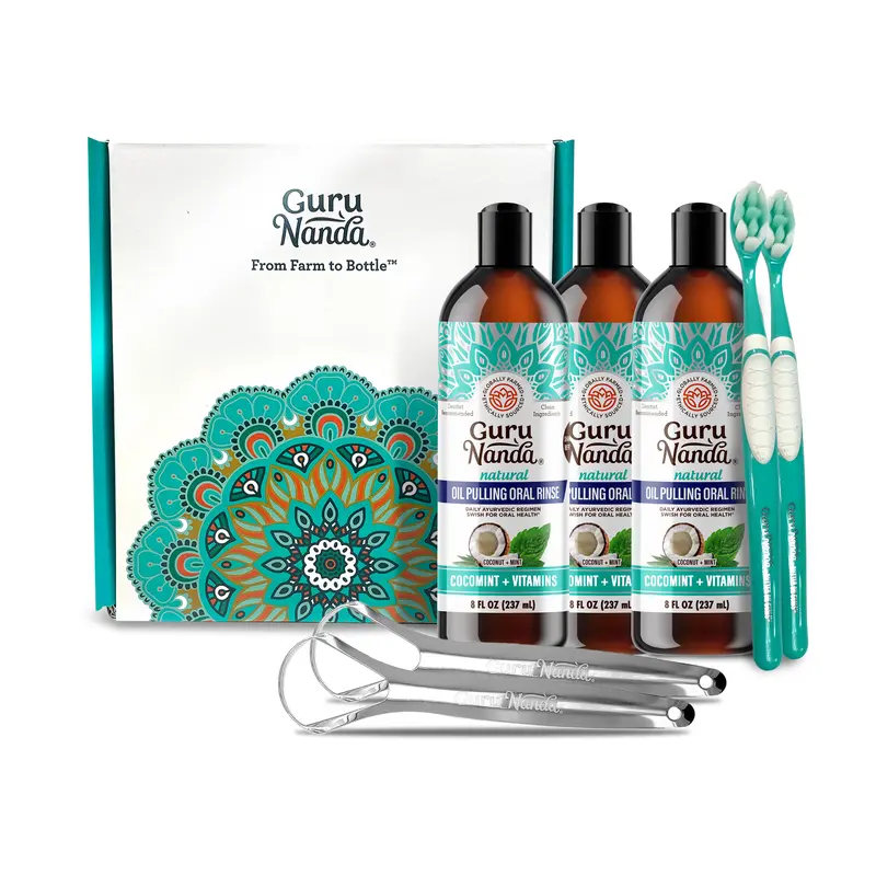 GuruNanda Cocomint Pulling Oil with 7 Essential Oils & Vitamins D3, E & K2, 8 oz - 3 Pk