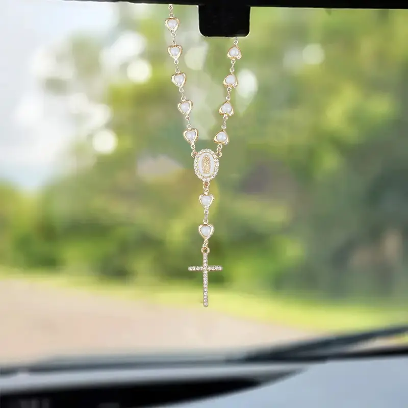 Car Mirror Hanger Pendant, Spiritual Wooden Cross Decor for Auto, Car Ornament, Automotive Decoration, Vehicle Decoration, Car Hanging Decoration, Travel Blessing Gift for Baptism Christmas Wedding (Unisex), Car Accessory, Car Trinkets, Car Decorations