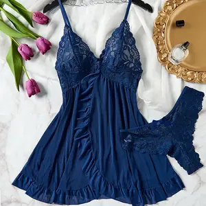 Tulle Suspenders Lace V-Neck Sleepwear Underwear Semi-transparent Night Dress Women's Lingerie Nightgowns