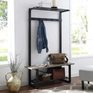 Walker Edison Furniture  48 in. Open-Top Storage Bench with Shoe Shelf, Grey Wash