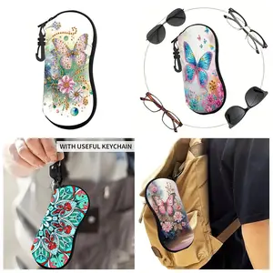 1pc DIY Butterfly Diamond Painting Sunglasses Case, PU Leather Eyeglasses Storage Bag with Keychain, Portable Diamond Art Glasses Case for Daily Use, Travel, Gift for Friends and Family, Suitable for Birthday, Wedding, Valentine's Day, Christmas, New Year