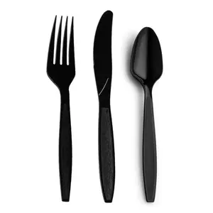 Black Disposable Plastic Cutlery Set - 100 Spoons, 100 Forks and 100 Knives