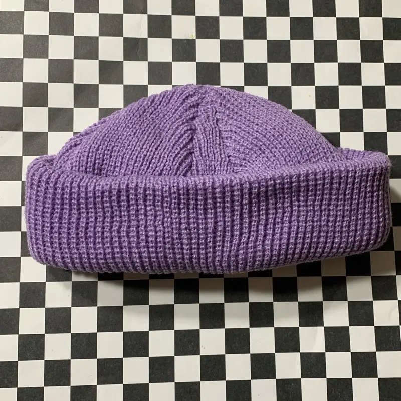Lilac Fisherman Beanie - Short Fitting Street Style Beanie for Men, Designed to Cover Crown Above Ears, Knitted Hat