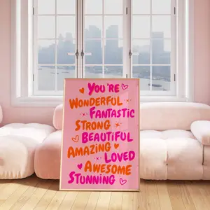 You Are Amazing Pink Orange Poster, Funky 70s Pink Wall Art, girly dorm room decor, retro Poster, Trendy Printable Art, Preppy wall art - No Frame