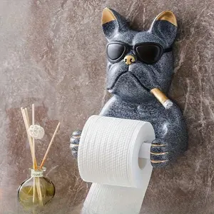 Cute Dog Head Toilet Paper Holder, No Drilling Wall Mount Design, Bathroom Sanitary Napkin Rack, Kitchen & Bath Accessory, Bathroom Accessories