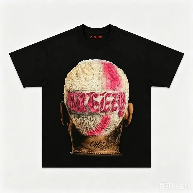 Men's Casual Oversized Short-Sleeve Graphic Tshirt - Vintage Washed Soft Breathable Smooth Cotton Crewneck, Signature Blonde and Pink 'Breezy' Dyed Hair Print, Unisex Hip Hop Streetwear for Concerts, Size Up for Trendy Look Gift Top