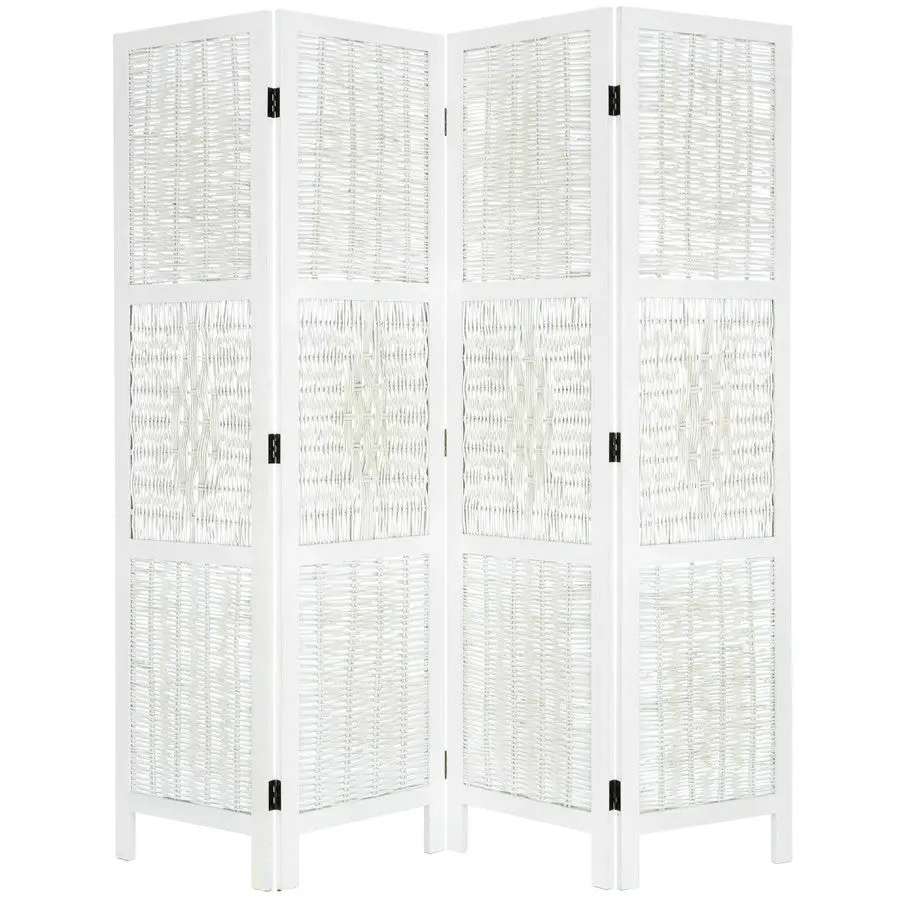 4 Panel Room Divider Wicker White or Brown Color