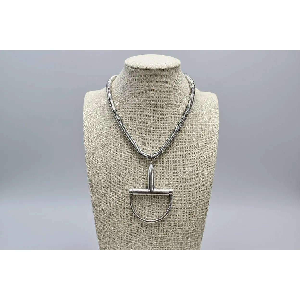 Western Silver Horse Bit Statement Necklace with Rhinestone Snake Chain — Bold Equestrian Jewelry