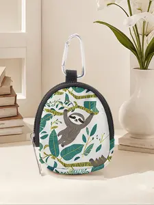 Leaf Sloth Pattern Mini Wallet, Lightweight Zipper Coin Purse with Hook Clip, Earphone Key Bag for Men and Women, All Seasons