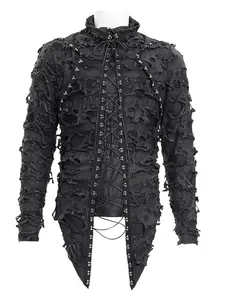 Gothic Punk Style Hooded Long Sleeve T-Shirt, Dark Shadow Patchwork Design, Worn Look, Fall Fashion, Unisex Casual Wear, Comfortable Fit, Tops, Aesthetic