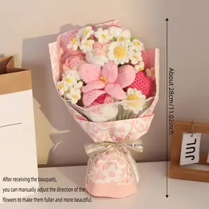 Mother’s Day Gift, Handmade Crochet Flower Bouquet with Rose, Tulip, Lily of the Valley and Calla Lily. Perfect Graduation, Birthday, Anniversary Gift for Her, Girlfriend, Wife, Friend, with Greeting Card, Elegant Home Decor