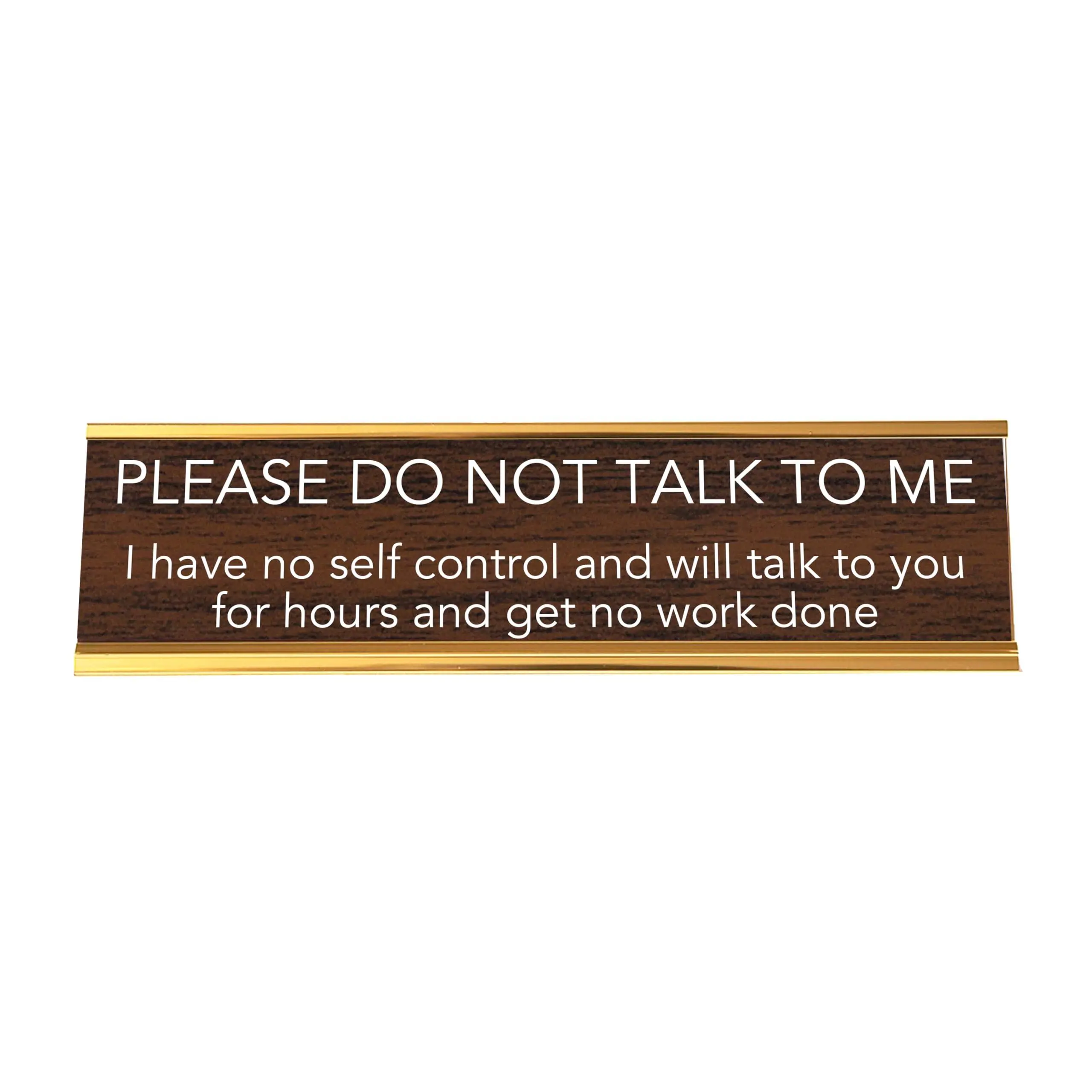 LEMONSODA Nameplate Style Desk Sign (PLEASE DO NOT TALK TO ME) - Brown and Gold