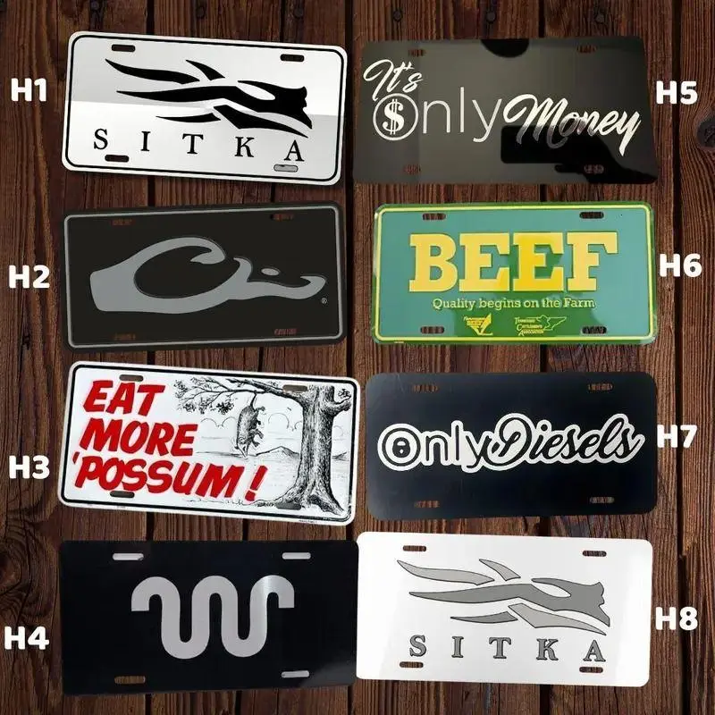Retro SITKA, TCA BEEF, OnlyDiesels, KING RANCH It's Only Money, Drake License Plate, Car Truck Tags, Hunting, Farm Life