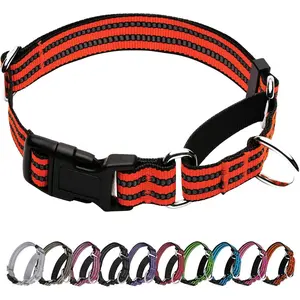 Martingale Dog Collar, Adjustable Nylon Reflective Collar with Quick Release Buckle (Bright Orange, Medium)