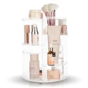 360° Rotating Makeup Organizer, Spinning Cosmetic Storage Rack with Adjustable Shelves, Space-Saving Vanity Organizer, Multicolor