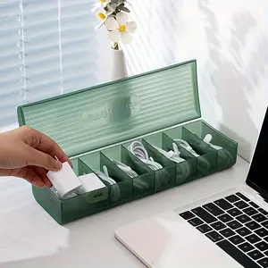 1pc Data Cable Storage Box Plastic Mobile Phone Charger Cable Storage Box Sorting Grid Winder Power Cord Organizer