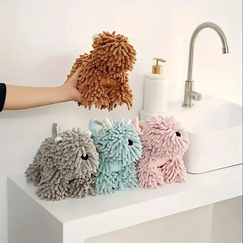 1pc Puppy-shaped hand towel, a hand towel that can be hung on the wall, cute and soft towel, absorbent cloth, hanging cloth, kitchen supplies, bathroom supplies, cartoon puppy chenille hand towel doll