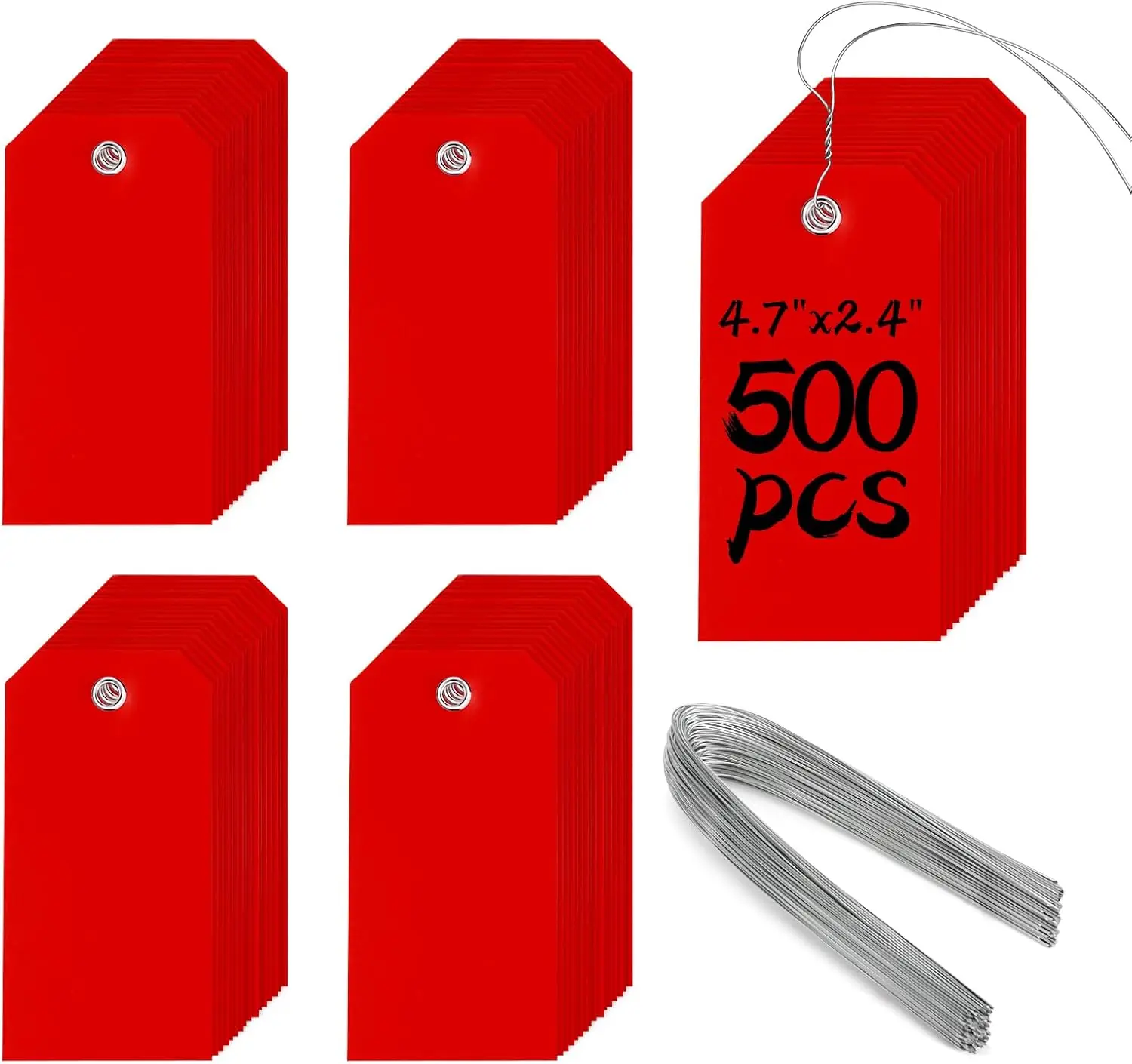 Heavy Duty Reinforced Synthetic Plastic Wired Shipping Tags - Classic Bright for Color Coding Projects, 4.75x2.38in/4 3/4 x 2 3/8 Large Size, String Wires Included for Electrical Parts
