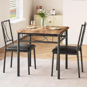 Dining Table Set for 2, Square 3 Piece Kitchen Room Sets with 2 Upholstered Chairs, Compact Dining Room Table Set for Apartment, Small Space, Retro Brown