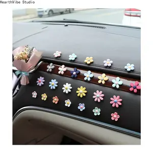 Mini Resin Flower Car Dashboard Decoration, Colorful Daisy Floral Interior Ornament for Women Girls, Cute DIY Aesthetic Car Accessories, 20Pcs Small Floral Decor