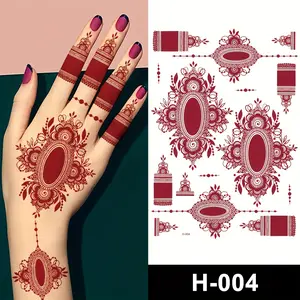 9 Pcs Indian Mehndi Design Maroon Henna Tattoo Stickers, Fashion Style Non-Toxic Water Transfer Fake Henna Tattoos