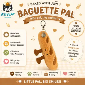 Jellycat Baguette Pal Plush Keychain – Adorable Sweet Bread Buddy, Clip-On Little Pal Bringing Big Smiles and Joy Every Day