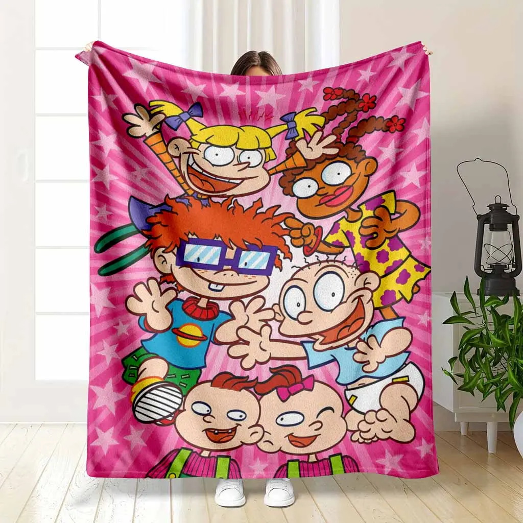 Rugrats Cartoon Character Flannel Blanket Vibrant Retro Anime Pattern Super Soft Lightweight Plush Throw Perfect for Cozy Living Room Bedding Couch Snuggle Camping Outdoor Travel Birthday Gifts