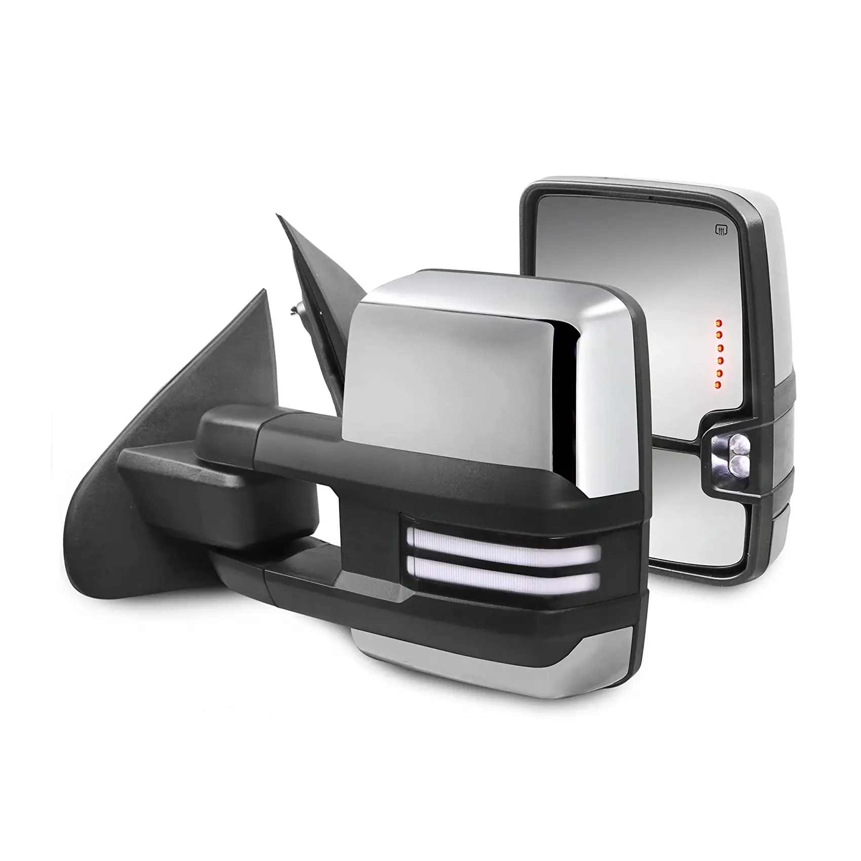Chrome Power Heated Towing Mirrors for 2014-2018 Chevy Silverado GMC Serria 1500/2500 HD/3500 HD w/Sequential Turn Light, Clearance Lamp, White Running Light Car Accessories Automotive