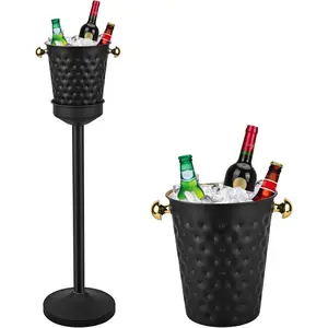 Champagne Bucket with Stand,5L Ice Bucket with Stand, Chiller Bucket,Stainless Steel Champagne Stand for Wedding KTV Club BBQ Party  Outdoor Black